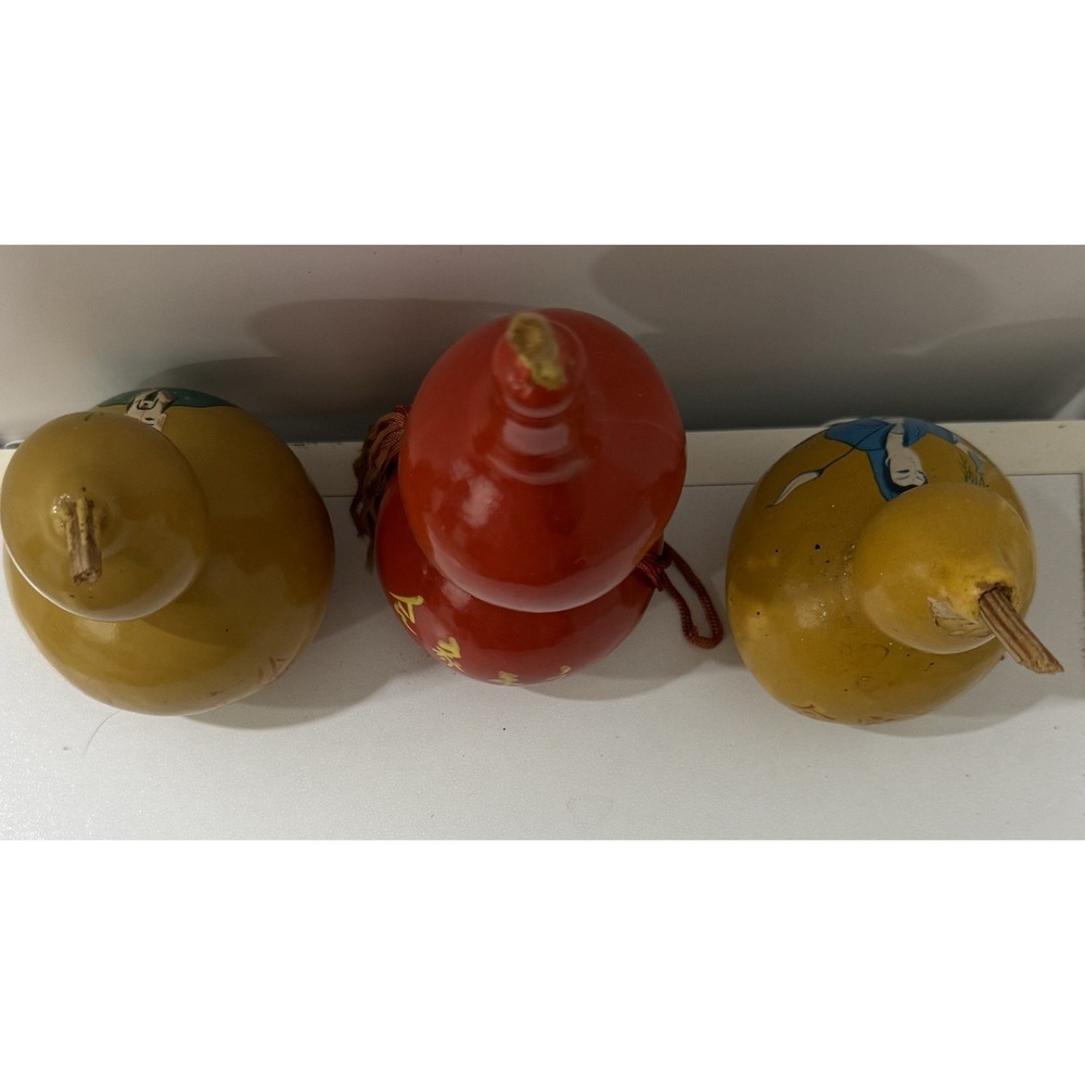 Lot of 3 Vintage Chinese Hand Painted Feng Shui Gourds Handmade Dime Store - Picture 11 of 16